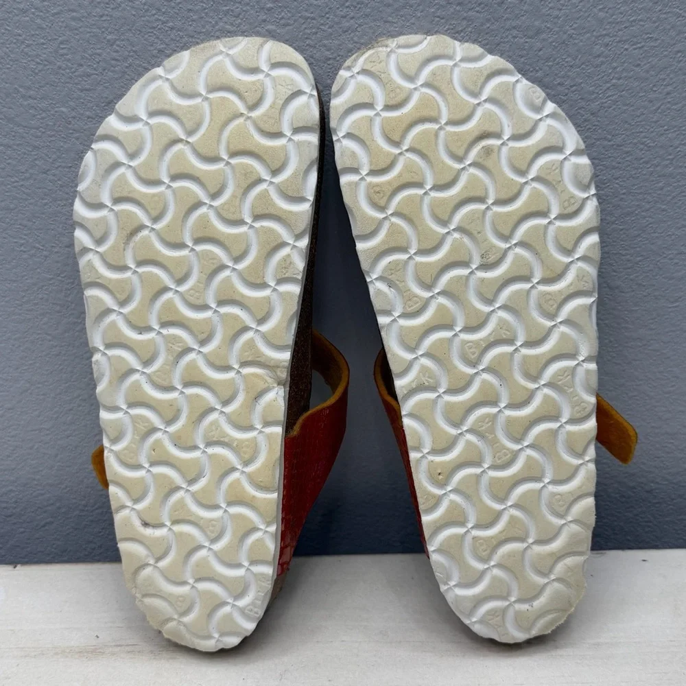 Birkenstock Orange Snake Leather Gizeh Sandals Size 38